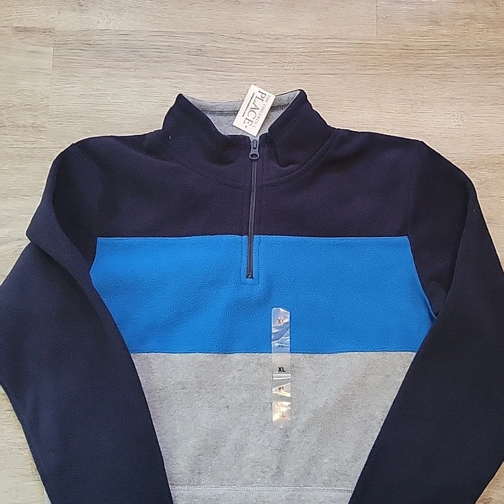 Childrens place one quarter zip navy,  royal gray fleece pull over 14/XL